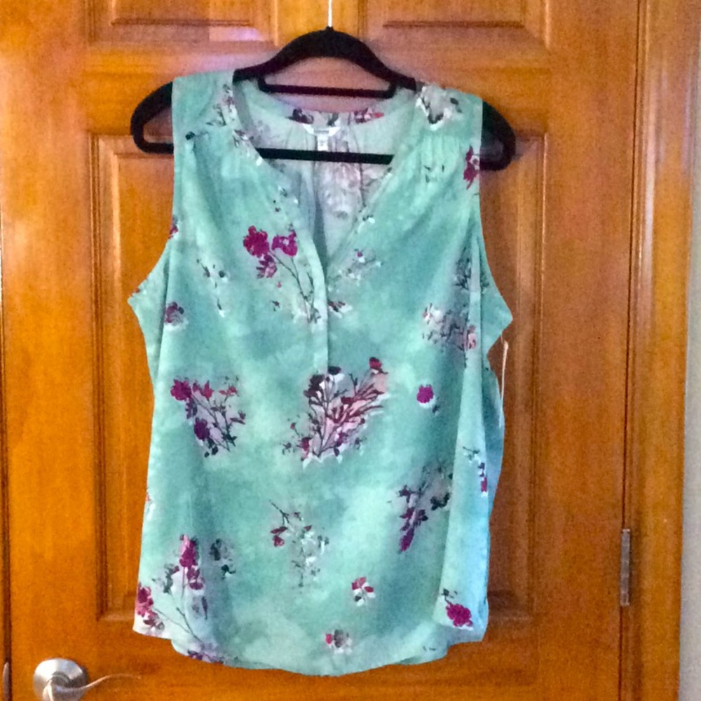 Sonoma sleeveless top, teal with pattern, size XL